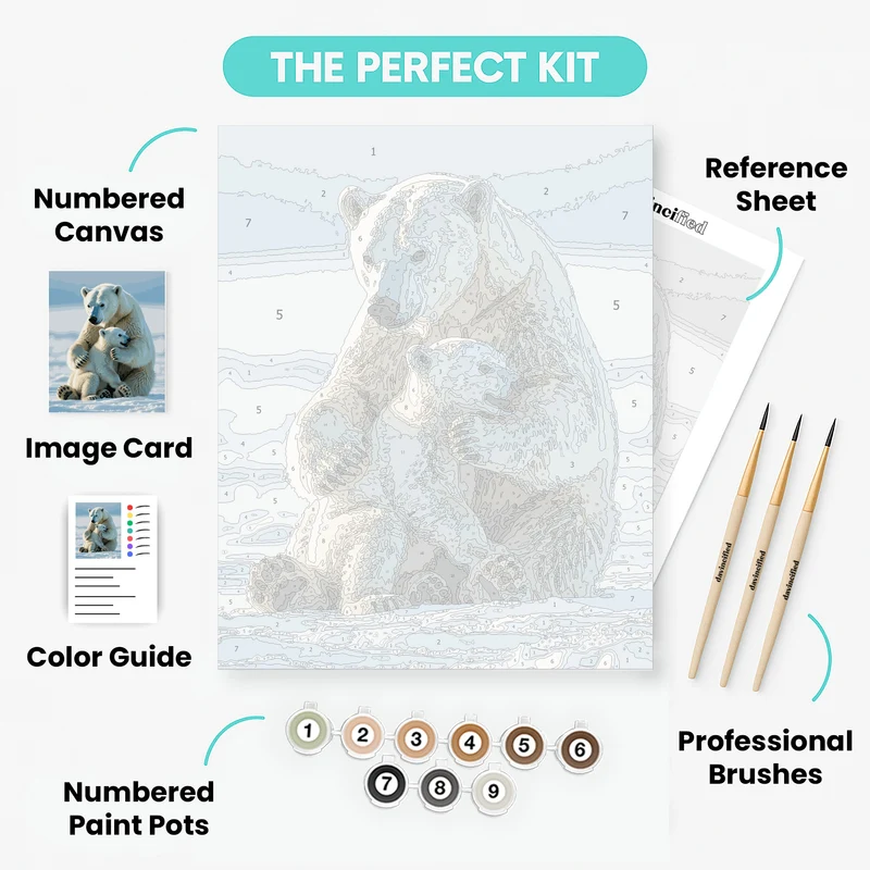Polar Bear Mother and Cub Embrace - Paint by Numbers Kit
