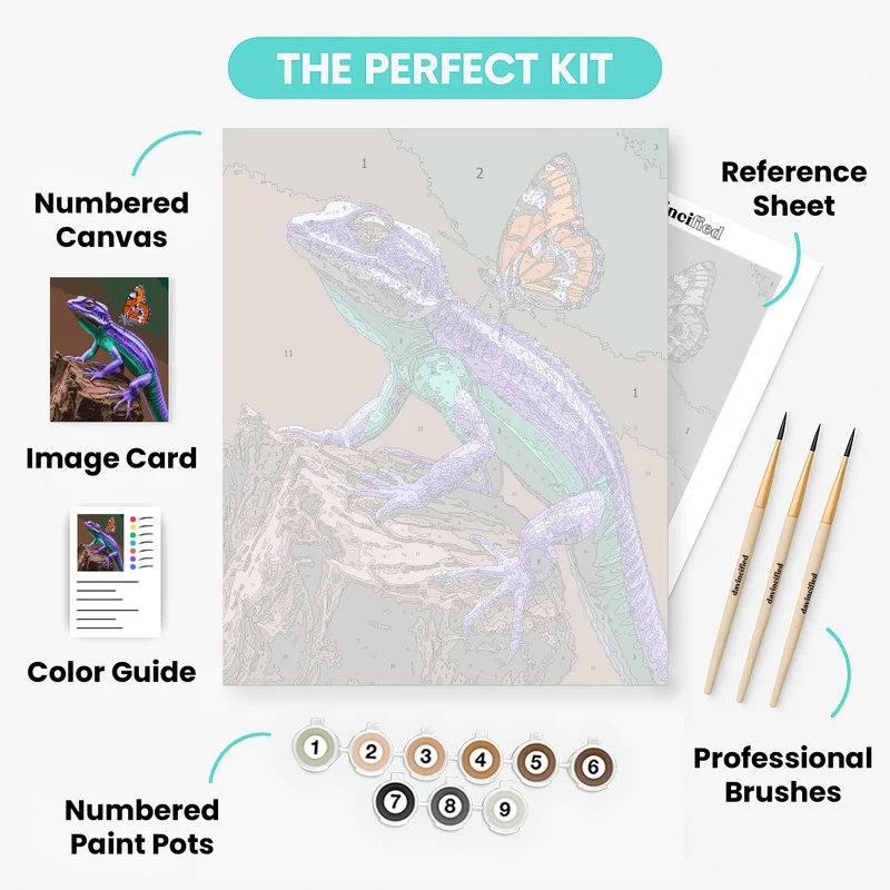 Purple Lizard with Butterfly - Paint by Numbers Kit
