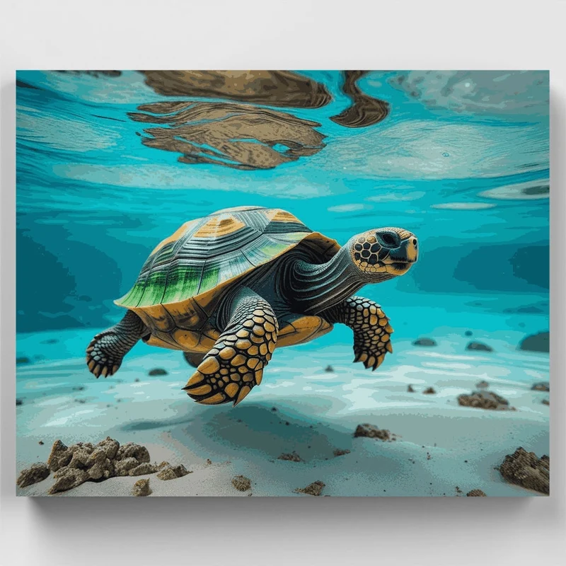 Underwater Sea Turtle Swimming - Paint by Numbers Kit