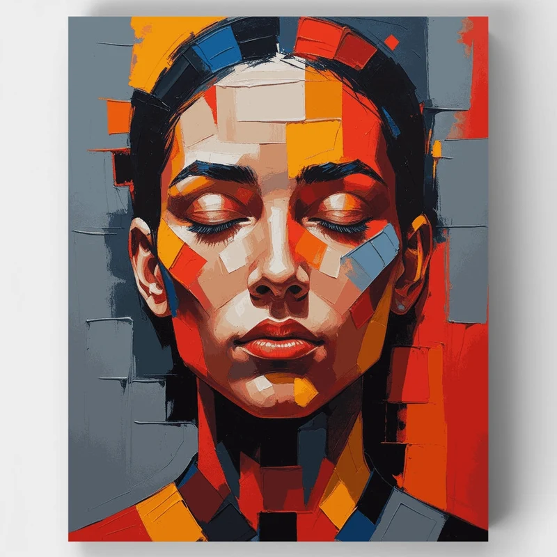 Cubist Portrait in Warm Tones - Paint by Numbers Kit