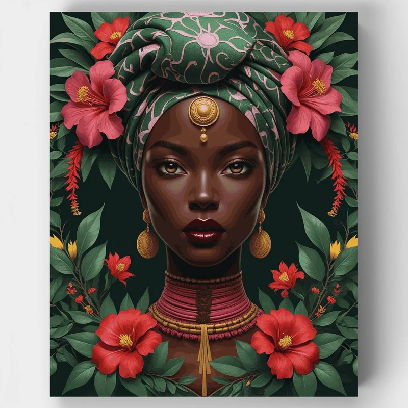 African Queen with Hibiscus Flowers - Paint by Numbers Kit