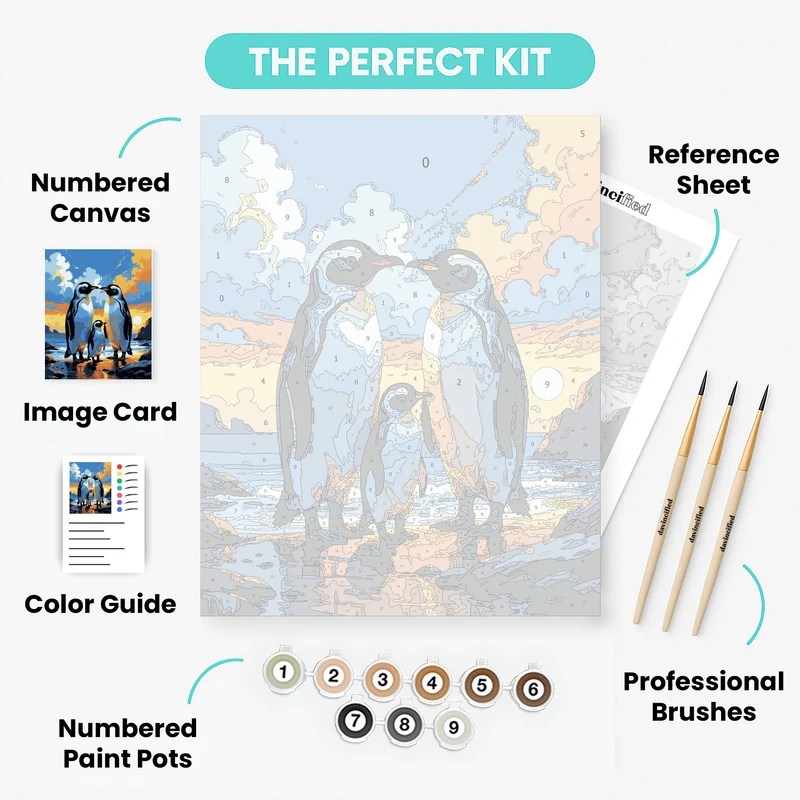 Penguin Family at Sunset - Paint by Numbers Kit