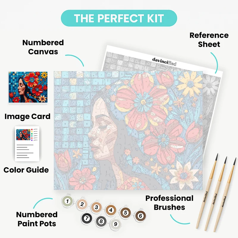 Mosaic Floral Portrait - Paint by Numbers Kit