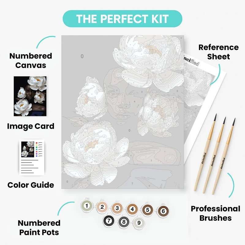 White Peonies Portrait - Paint by Numbers Kit
