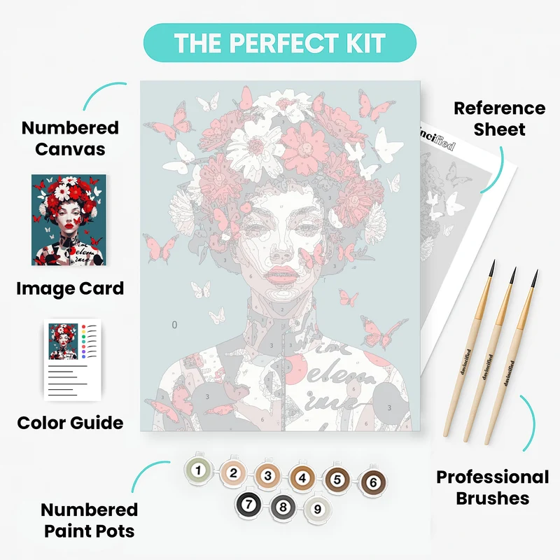 Butterfly Crown Floral Portrait - Paint by Numbers Kit