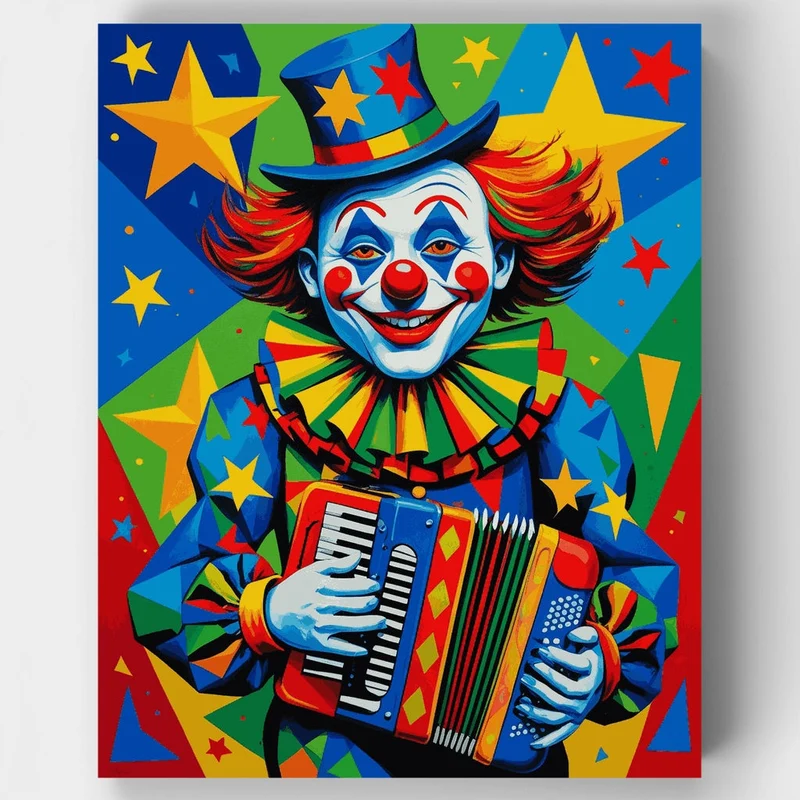 Colorful Circus Clown with Accordion - Paint by Numbers Kit