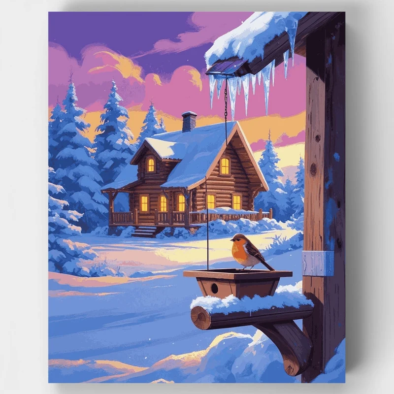 Winter Cabin with Robin - Paint by Numbers Kit
