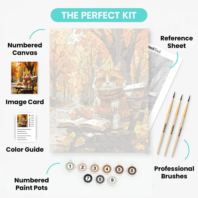 Autumn Cat Reading - Paint by Numbers Kit