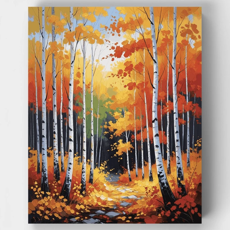 Autumn Birch Forest Path - Paint by Numbers Kit