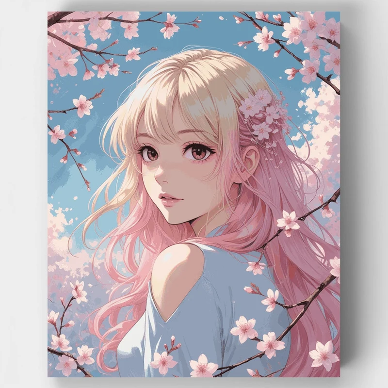 Cherry Blossom Anime Girl - Paint by Numbers Kit