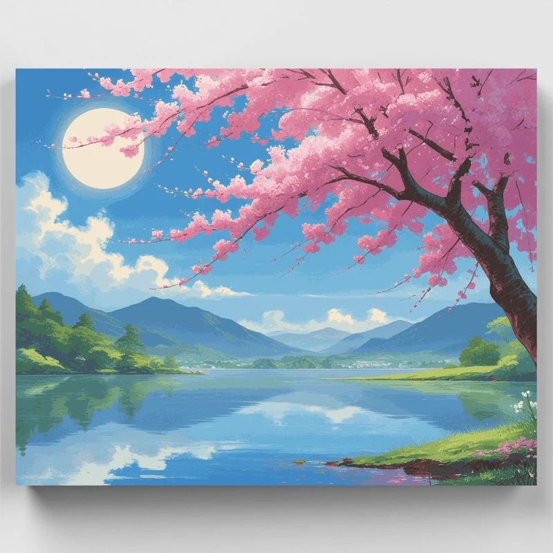 Cherry Blossom Lake View - Paint by Numbers Kit