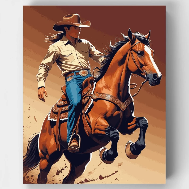 Rodeo Cowboy and Chestnut Horse - Paint by Numbers Kit
