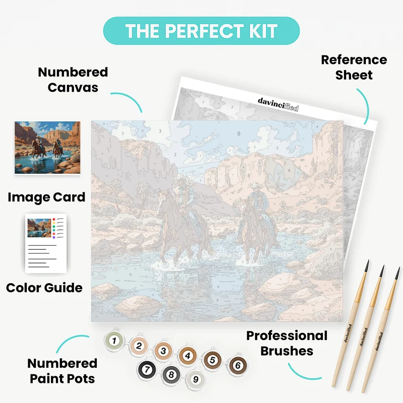 Western Cowboys Crossing River - Paint by Numbers Kit