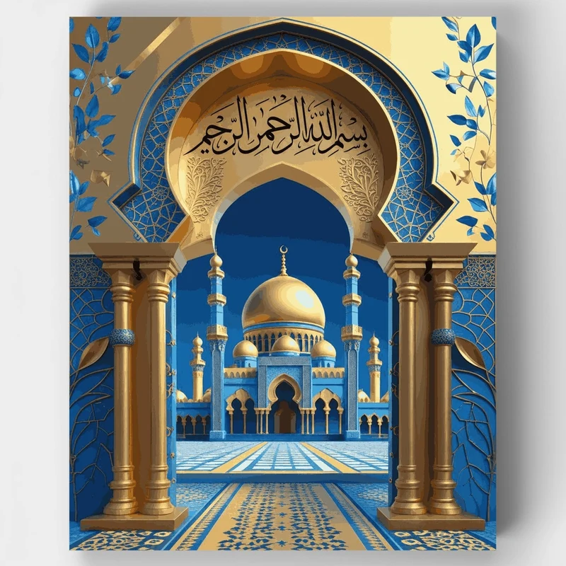 Islamic Mosque in Blue and Gold - Paint by Numbers Kit