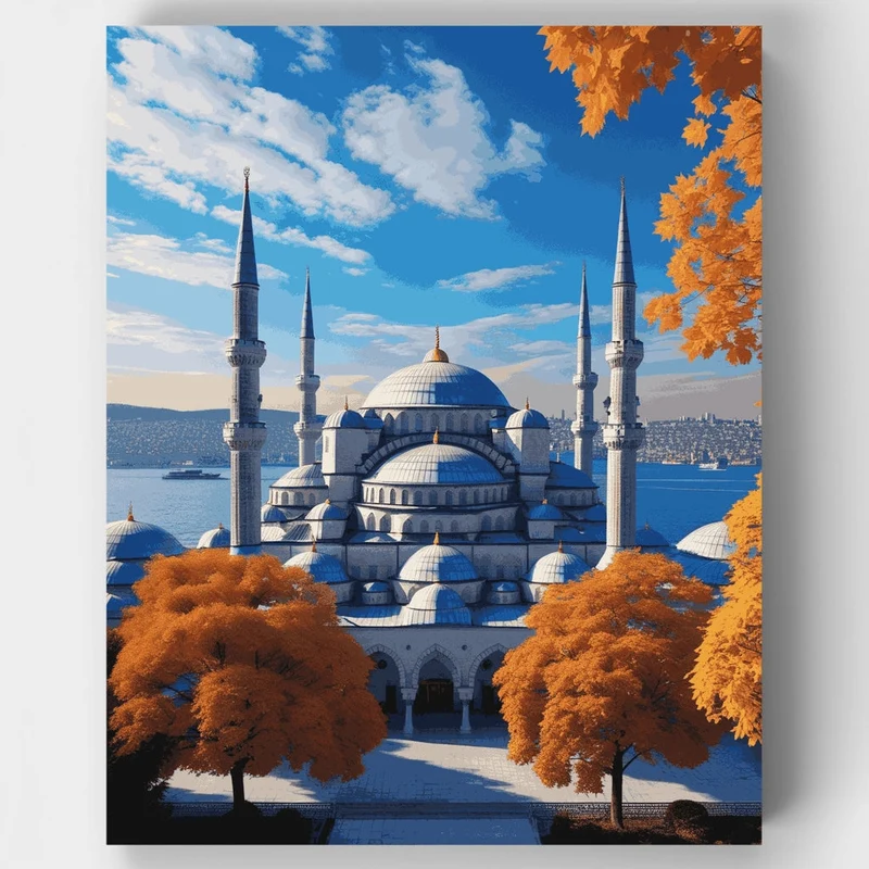 Blue Mosque in Autumn - Paint by Numbers Kit