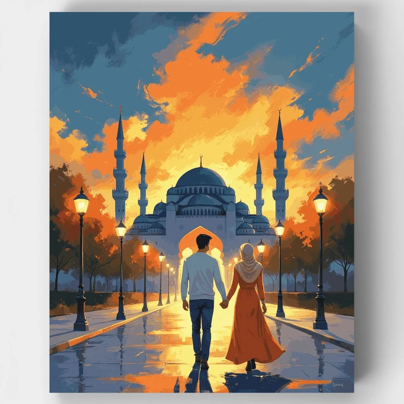 Istanbul Blue Mosque Sunset Walk - Paint by Numbers Kit