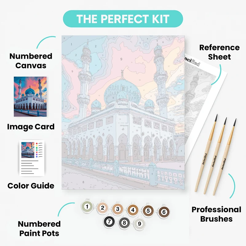 Turquoise Dome Mosque at Sunset - Paint by Numbers Kit
