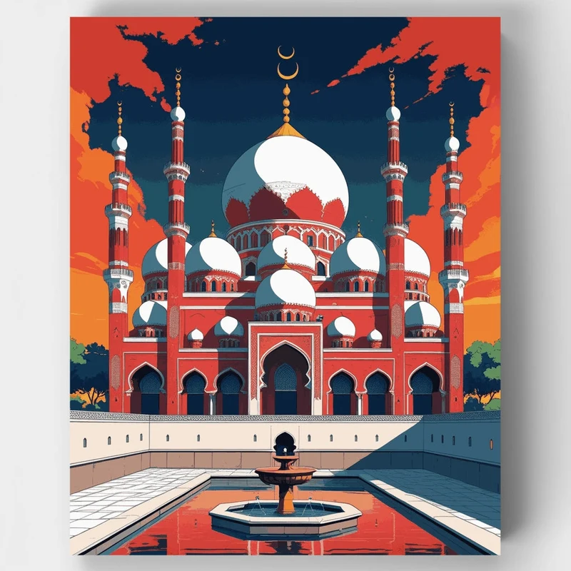 Islamic Mosque with Crescent Moon - Paint by Numbers Kit