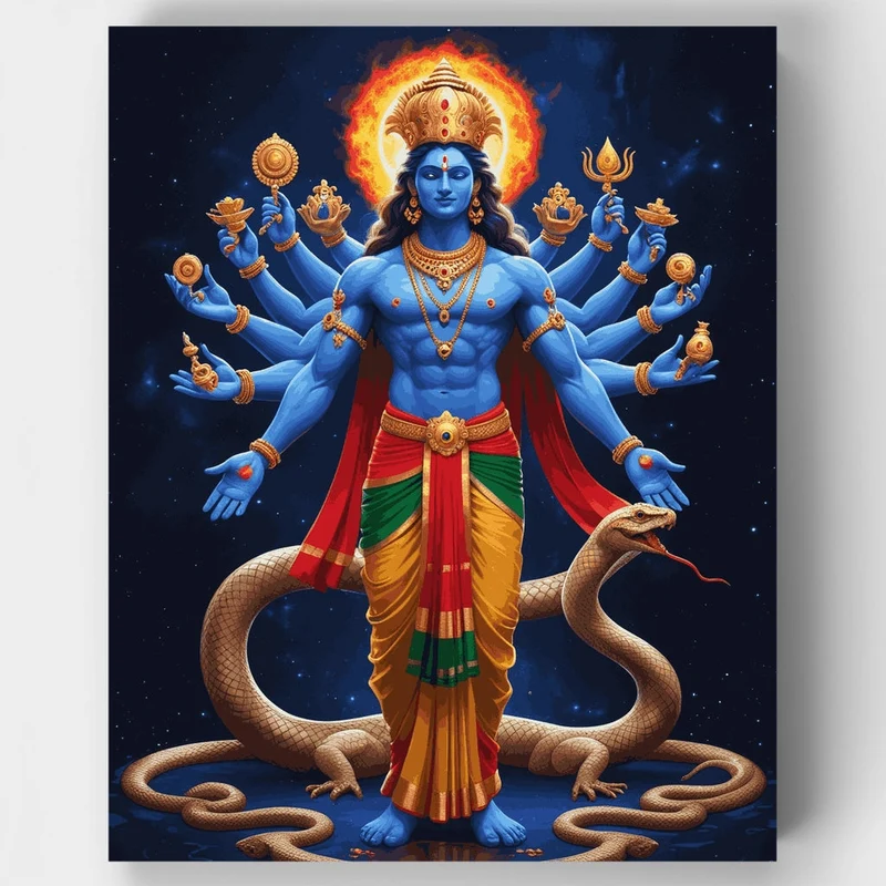 Vishnu with Multiple Arms - Paint by Numbers Kit