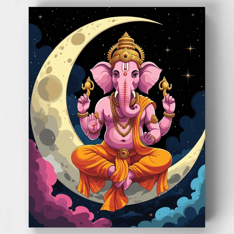 Lord Ganesha on Crescent Moon - Paint by Numbers Kit