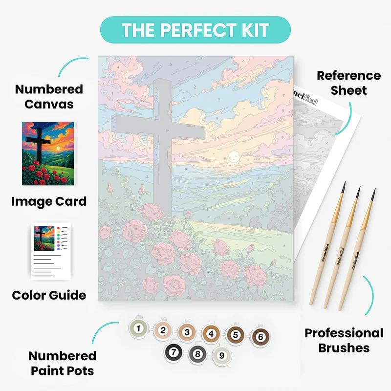 Cross at Sunset with Roses - Paint by Numbers Kit
