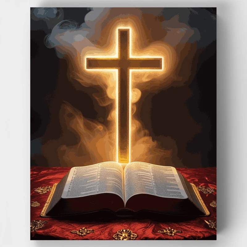 Glowing Cross and Bible - Paint by Numbers Kit