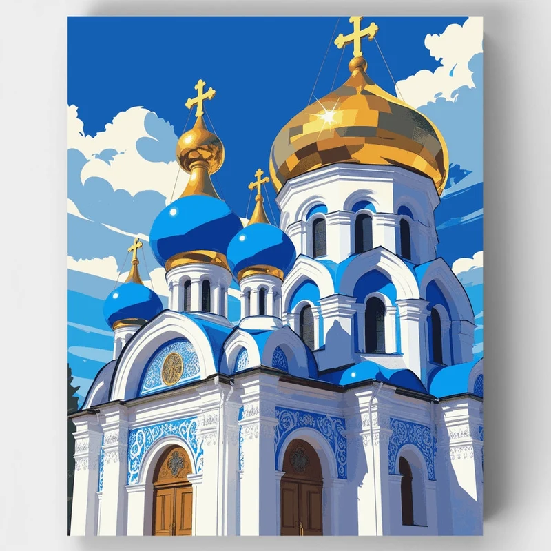 Orthodox Church with Golden Domes - Paint by Numbers Kit