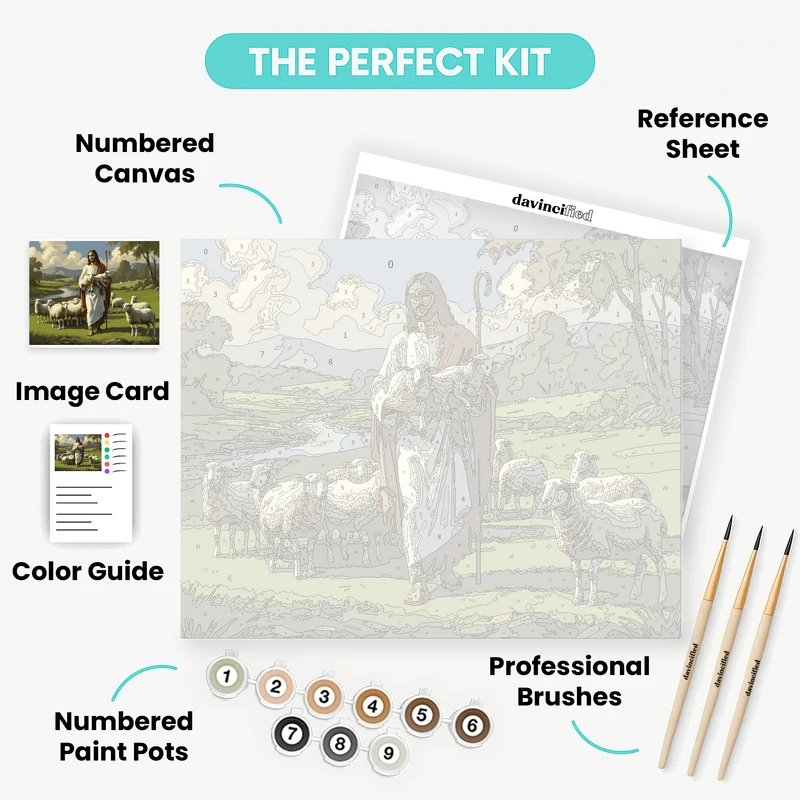 Shepherd with Flock in Pastoral Landscape - Paint by Numbers Kit