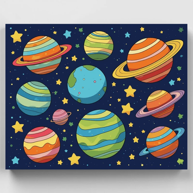 Colorful Planets and Stars - Paint by Numbers Kit