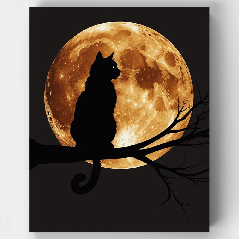 Moonlit Cat Silhouette - Paint by Numbers Kit
