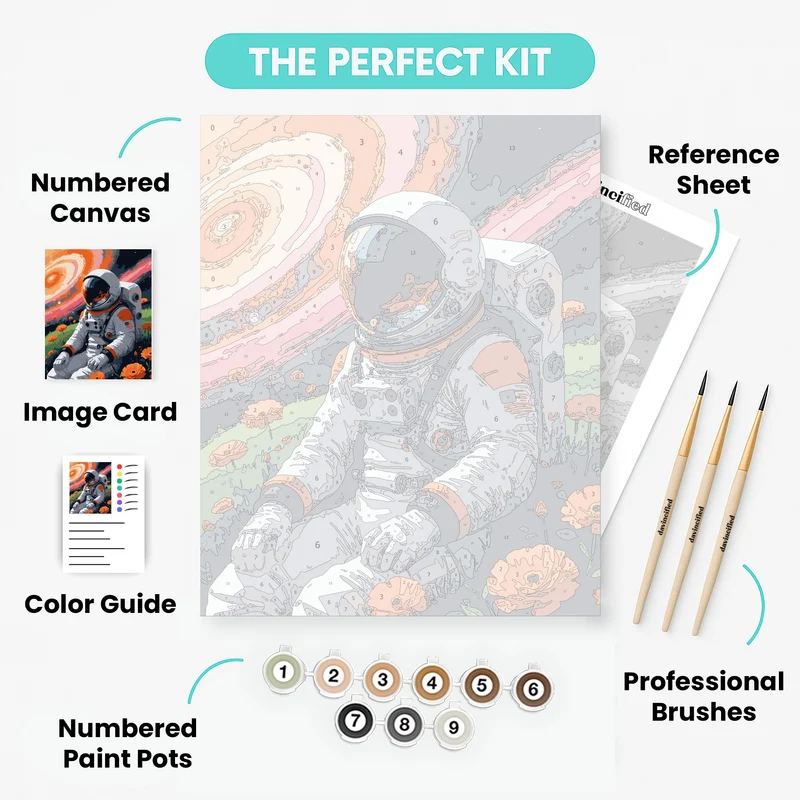 Cosmic Astronaut in Flower Field - Paint by Numbers Kit