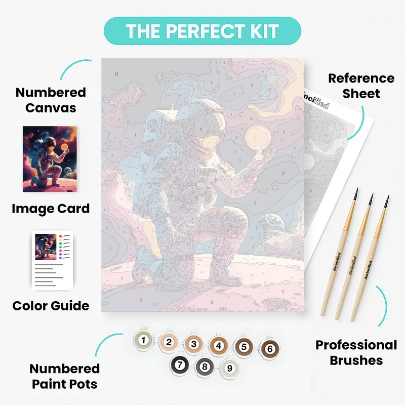 Cosmic Astronaut Holding Moon - Paint by Numbers Kit