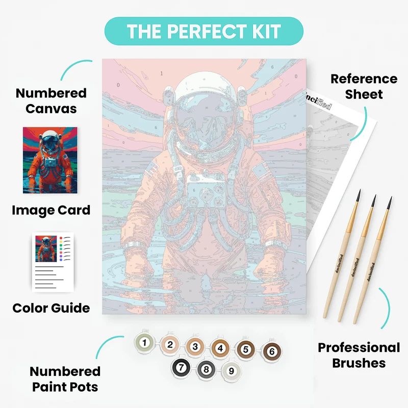 Astronaut in Vibrant Alien Waters - Paint by Numbers Kit