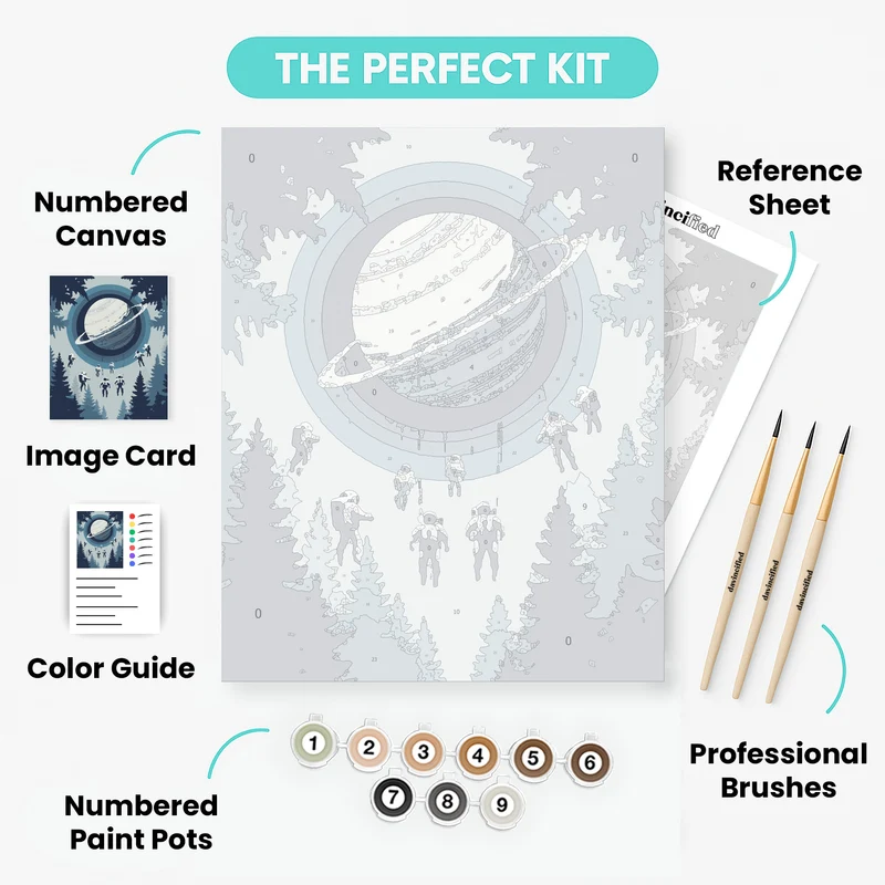 Cosmic Astronauts and Saturn - Paint by Numbers Kit