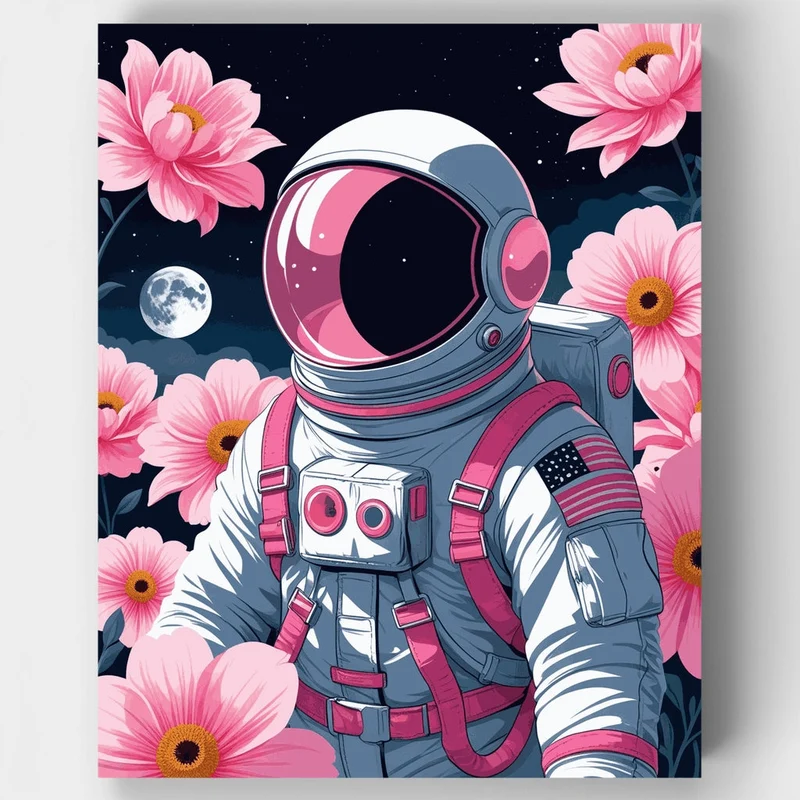 Cosmic Astronaut with Pink Flowers - Paint by Numbers Kit