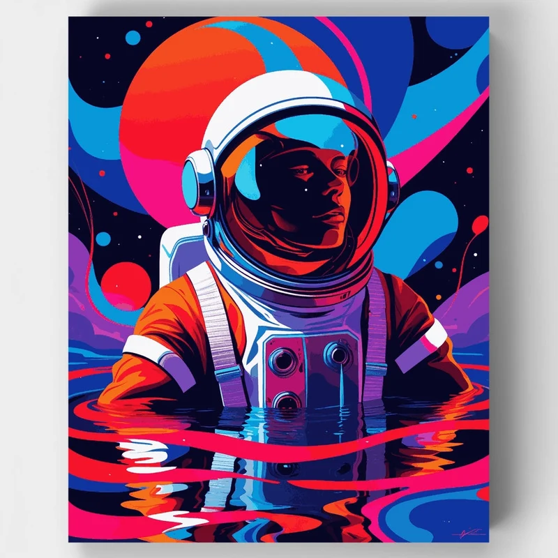 Cosmic Astronaut in Vibrant Waters - Paint by Numbers Kit