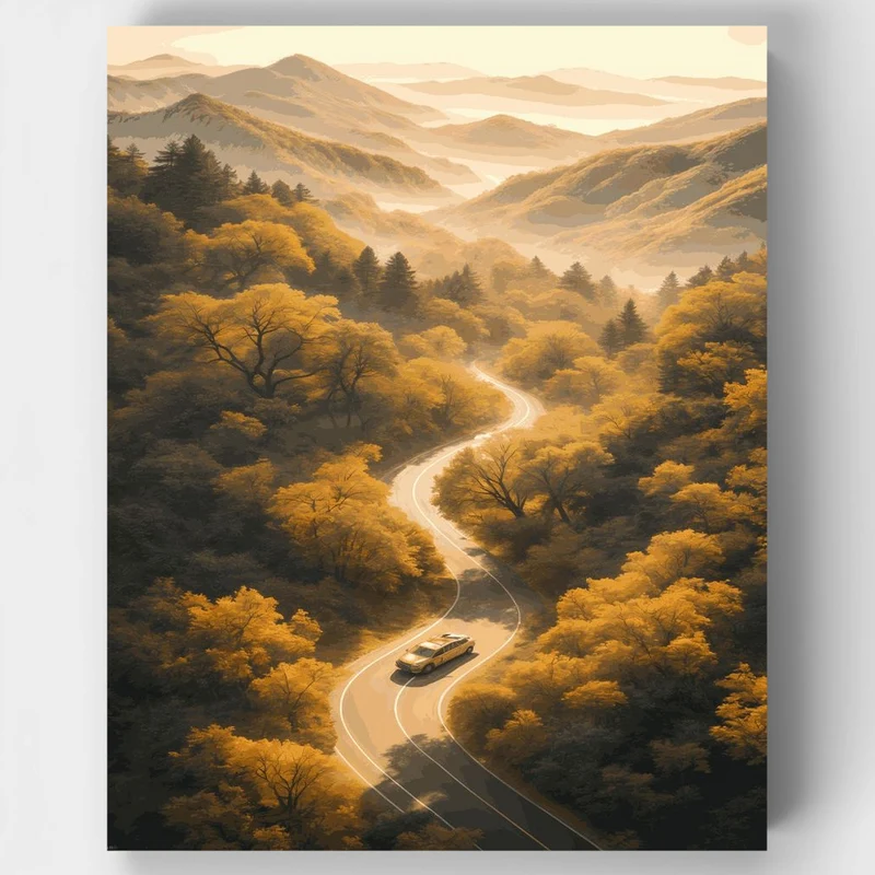 "Autumn Road Escape: A Journey in Gold by LofiArtLoft"