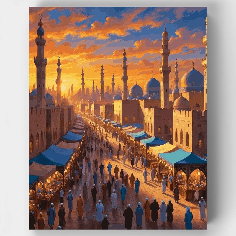 Islamic Marketplace at Sunset - Paint by Numbers Kit