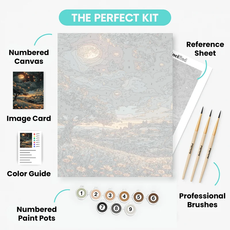 Moonlit Village Landscape - Paint by Numbers Kit