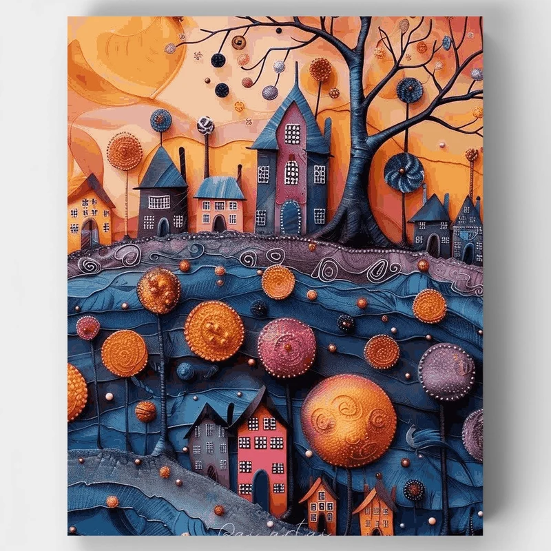 Whimsical Halloween Village - Paint by Numbers Kit