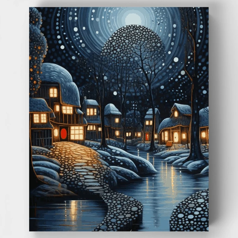 Moonlit Winter Village - Paint by Numbers Kit