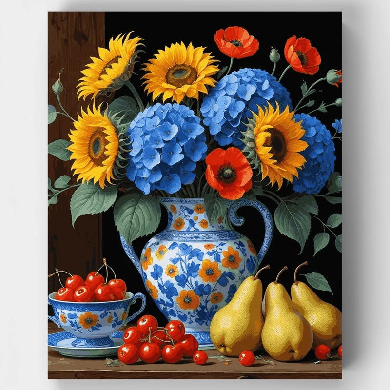 Sunflowers and Blue Hydrangeas - Paint by Numbers Kit