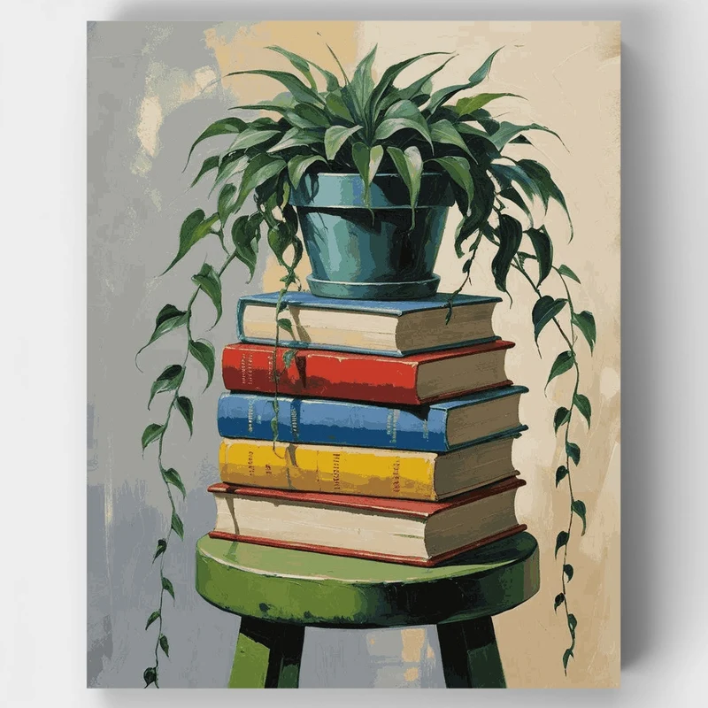 Books and Plant Still Life - Paint by Numbers Kit