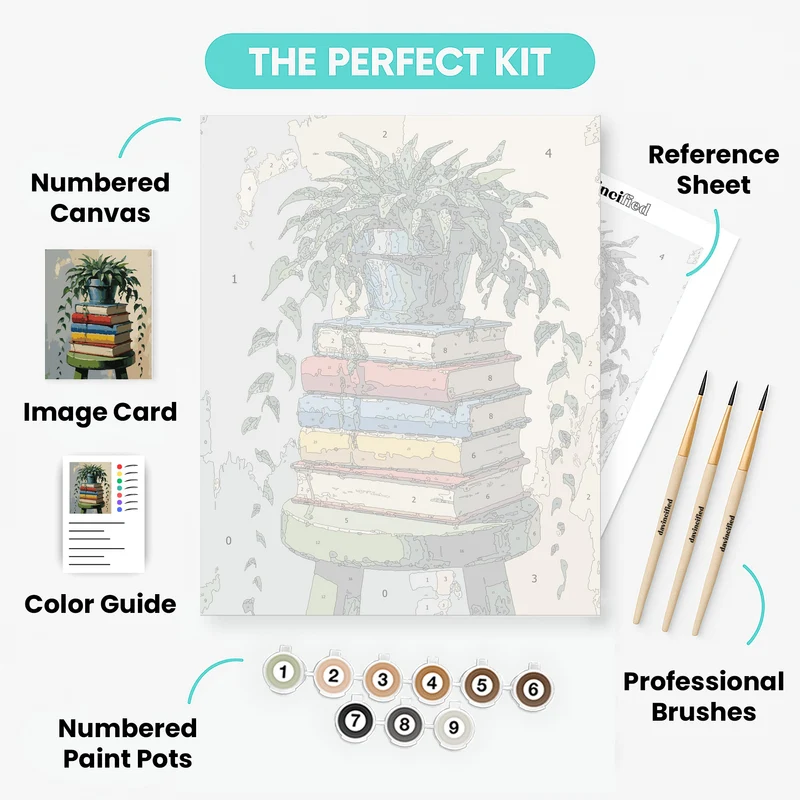 Books and Plant Still Life - Paint by Numbers Kit