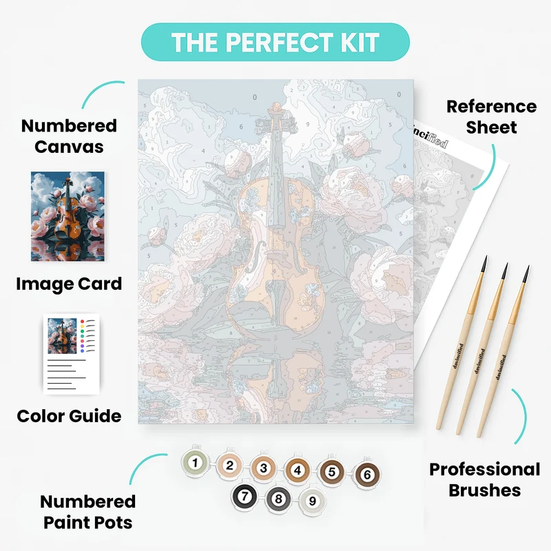 Violin and Peonies Reflection - Paint by Numbers Kit