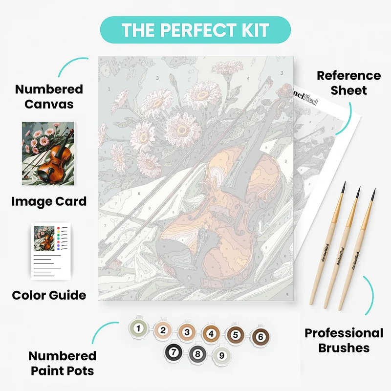Violin and Pink Daisies - Paint by Numbers Kit