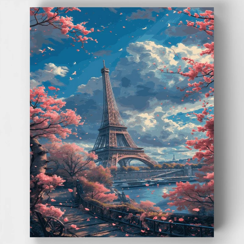 "Paris in Bloom: Eiffel Tower & Cherry Blossoms by LofiArtLoft"