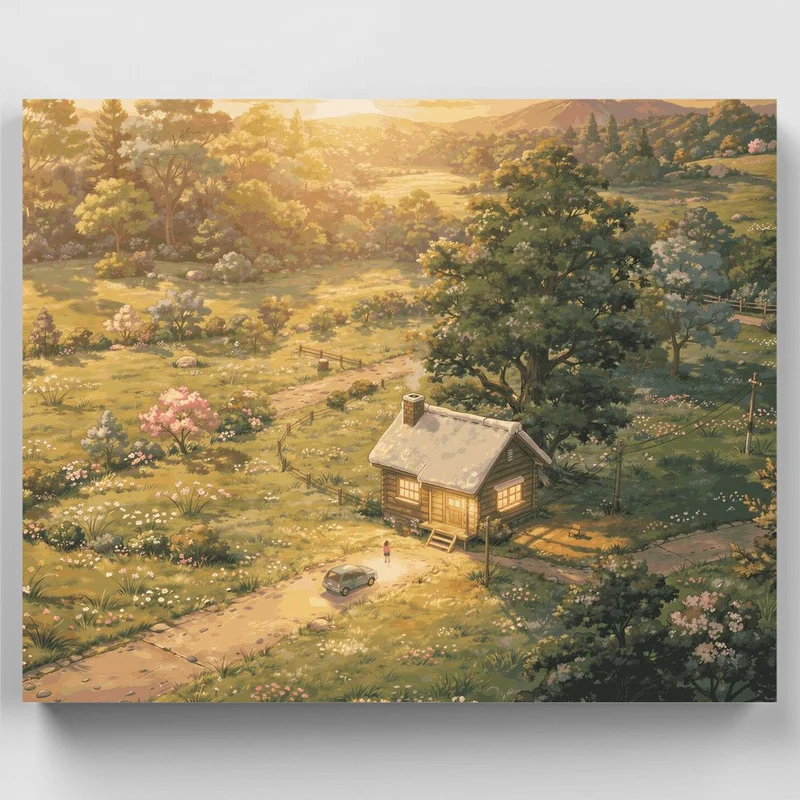 "Cabin at Golden Hour" Paint by Numbers Kit