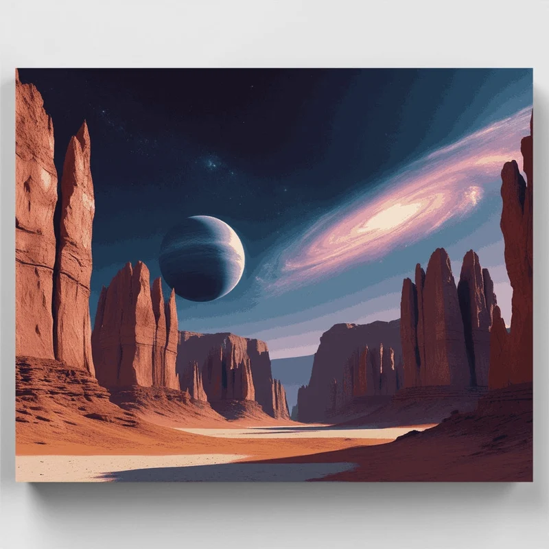 Alien Planet Landscape with Galaxy - Paint by Numbers Kit