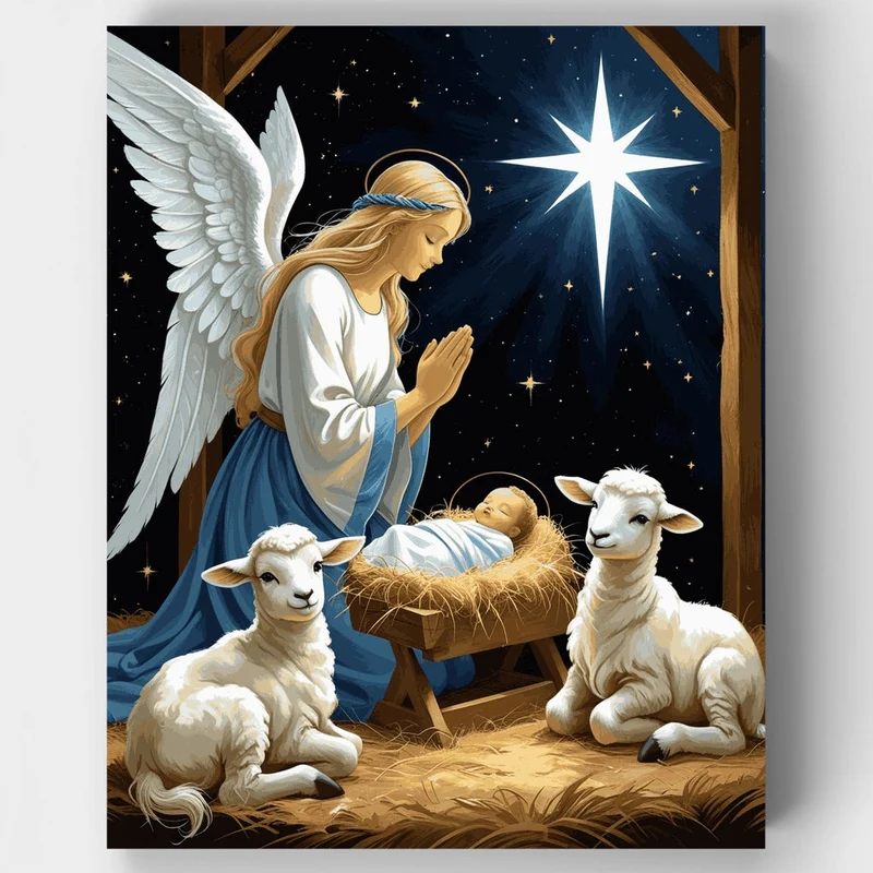 Nativity Angel with Lambs - Paint by Numbers Kit